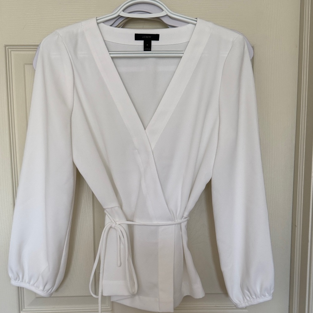 J. Crew White Wrap Blouse with Tie Waist